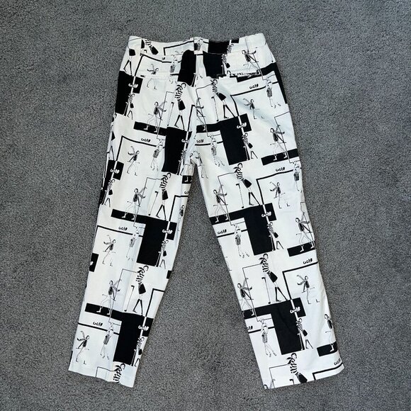 Women's GOLF NOVELTY PRINT BLACK & WHITE GOLFERS TROUSERS PANTS- Luxury Japan - Picture 6 of 13